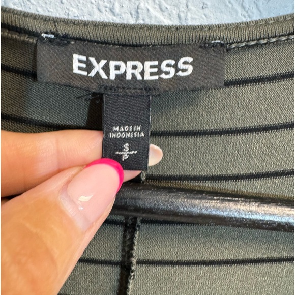 Express Green Stripe V neck mock wrap dress Womans SM - Picture 3 of 8